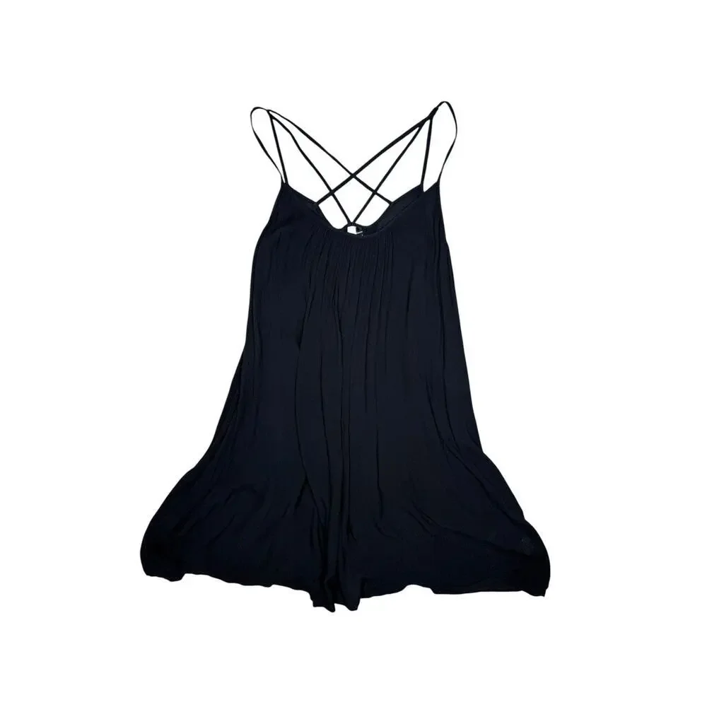Nordstrom Elan Black Gauzy Strappy Swim Beach Cover Up Slip Dress Size Small